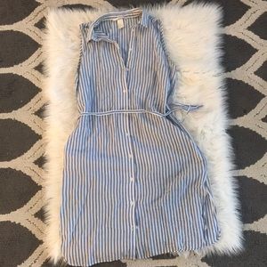H&M Blue and White Striped Midi Shirt Dress